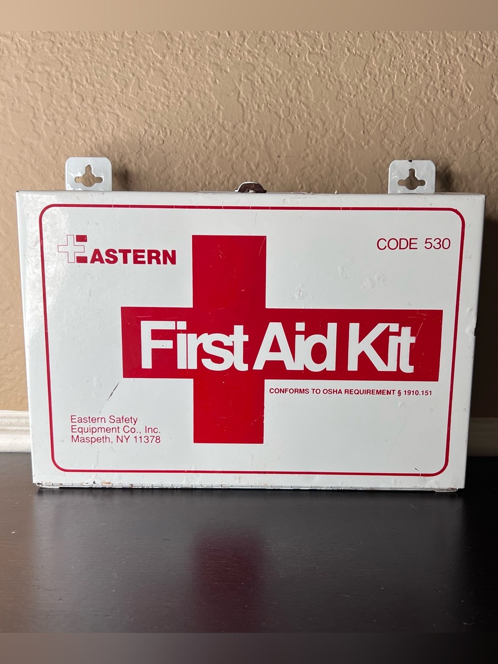 Vintage Eastern Safety First Aid Kit, Metal Wall Cabinet, Industrial storage